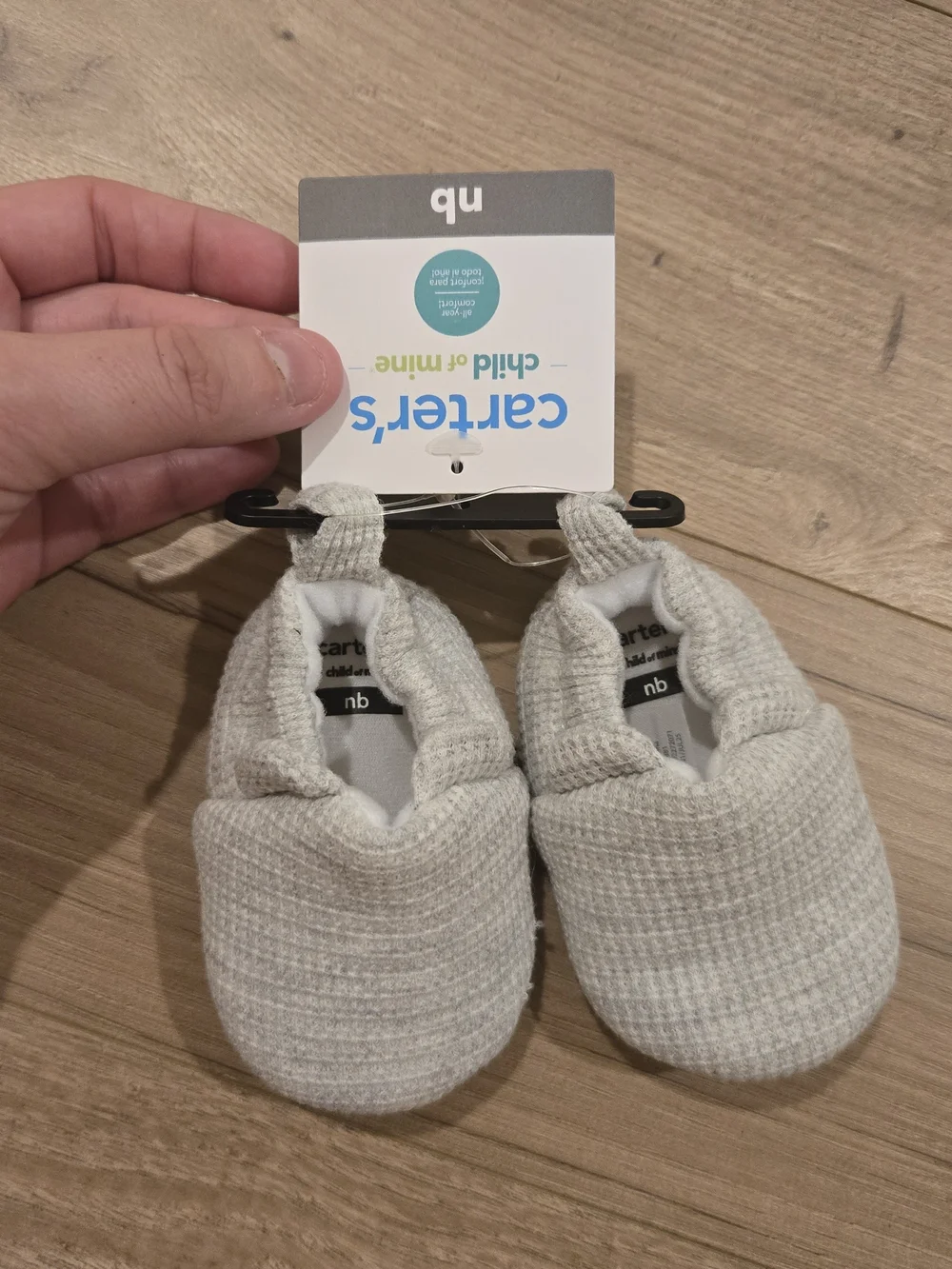 NWT Carter’s Child of Mine Baby Waffle Knit Slippers Gray Newborn NB